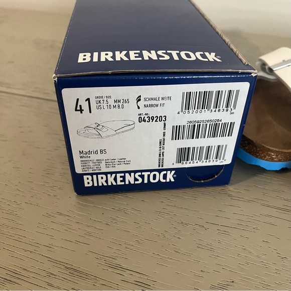 NIB Birkenstock Size 41 US 10 Madrid Birko-Flor Sandals Patent White Blue Bottom - Picture 2 of 6